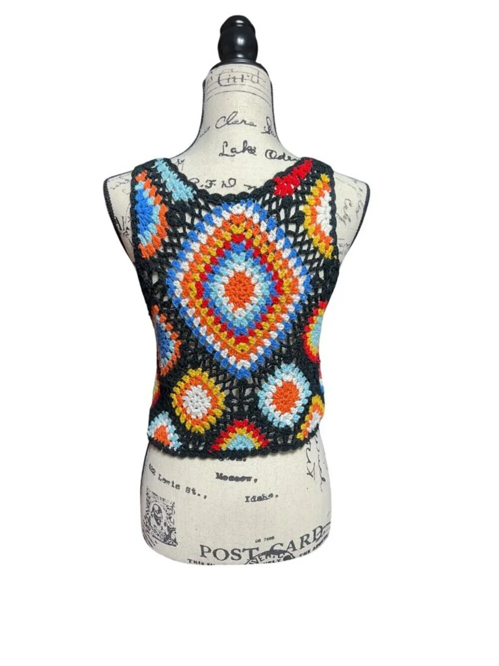 Altar'd State Blossom Crochet Granny Square Crop Top Multi Knit Boho Festival S